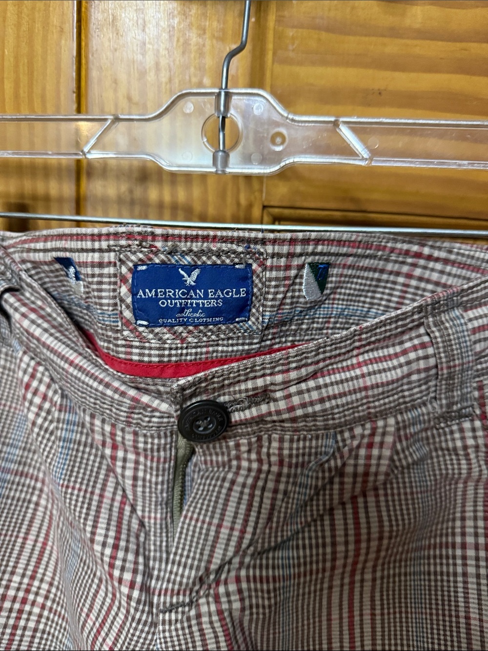 American Eagle Outfitters Plaid Jean Shorts - Tan & Black - Picture 3 of 4